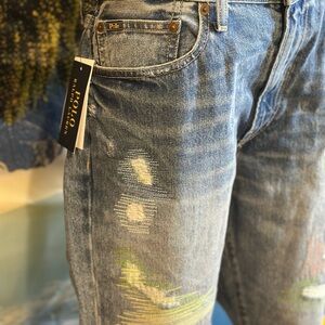 *Free Gift* Polo Ralph Lauren Avery Boyfriend Blue Distressed Stitching Jeans